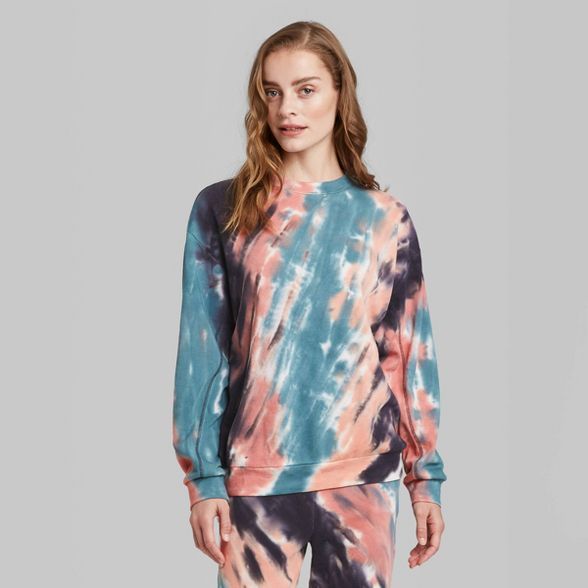 Women's Oversized Crewneck Tie-Dye Sweatshirt - Wild Fable™ Coral/Blue | Target