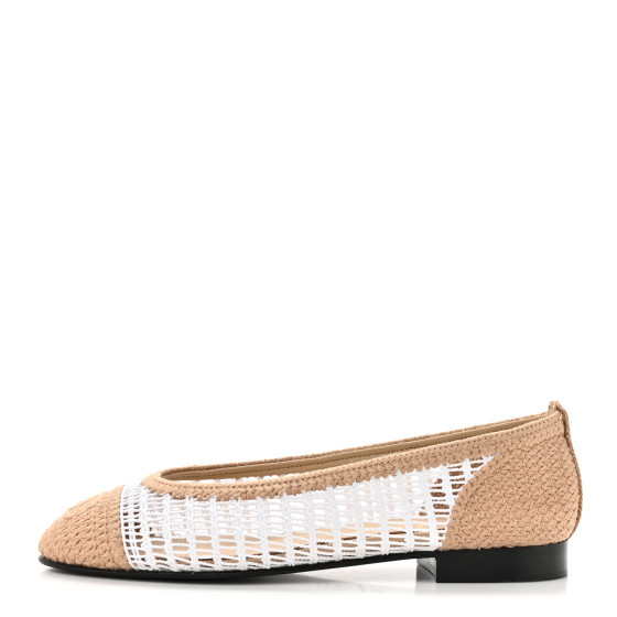 Raffia Cap Toe Ballerina Flats 36 Beige White | FASHIONPHILE (US)