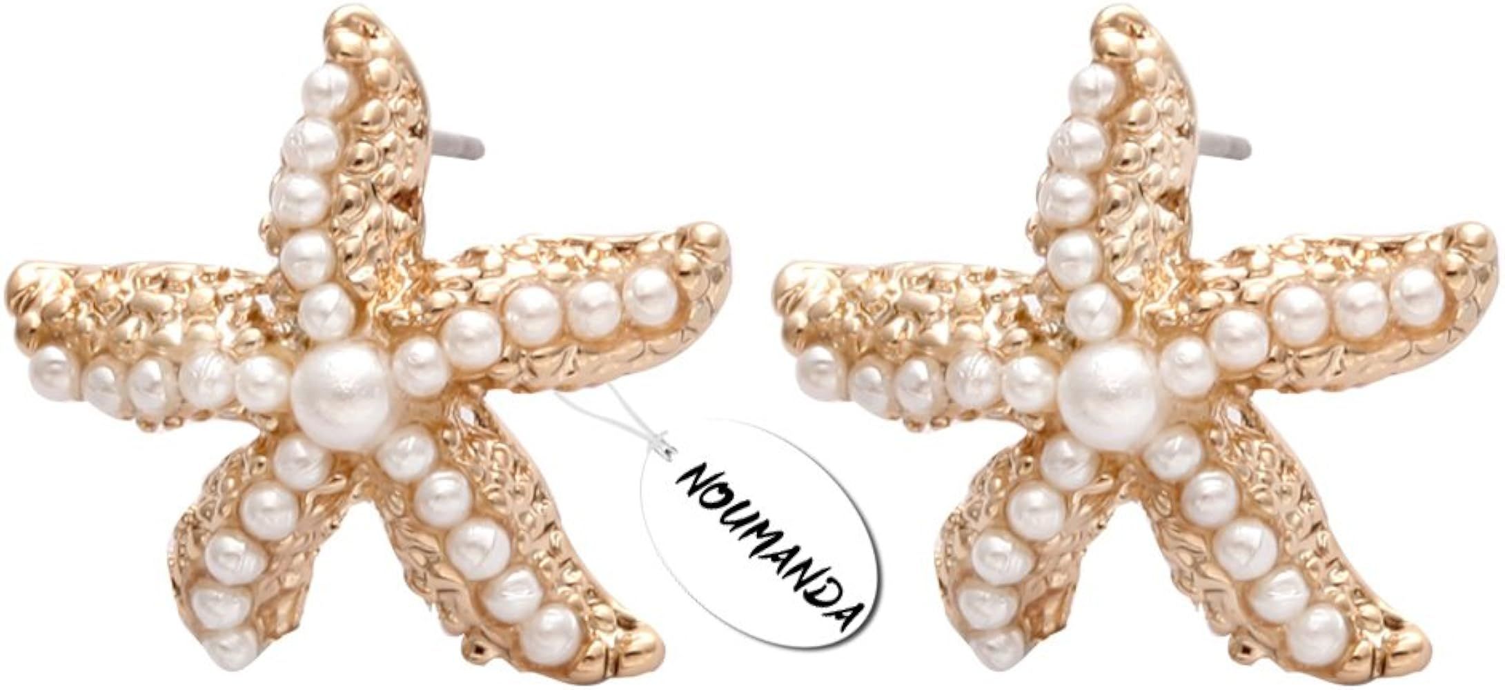 NOUMANDA Beach Jewelry Pearl Starfish Stud Earrings Ocean Lover Gift | Amazon (US)