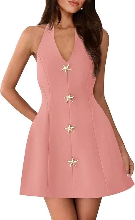 PRETTYGARDEN Cocktail Dresses for Women Short Summer Elegant Halter V Neck Sleeveless A Line Spri... | Walmart (US)