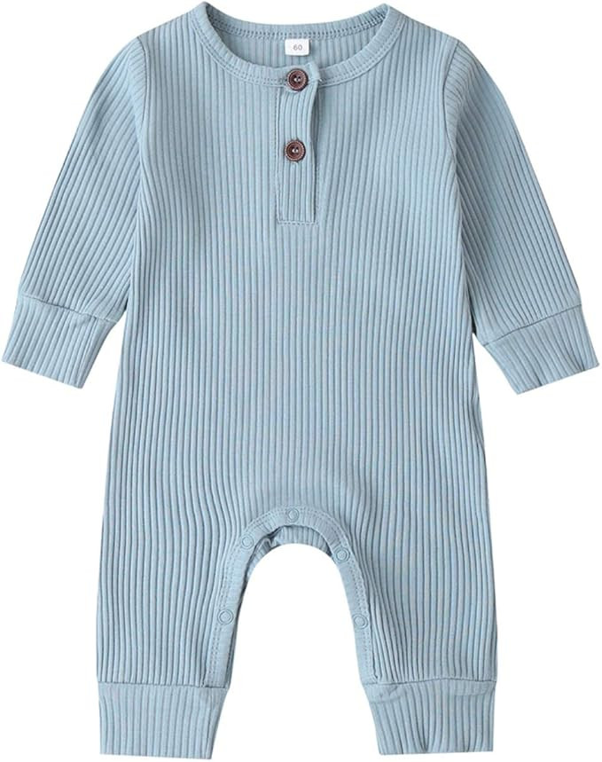 Kuriozud Newborn Infant Unisex Baby Boy Girl Button Solid Romper Bodysuit One Piece Jumpsuit Outf... | Amazon (US)