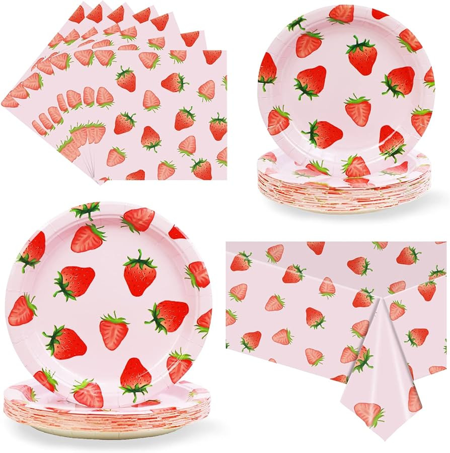 Strawberry Party Tableware Set,Strawberry Birthday Party Decoration,Summer Fruit Party Supplies P... | Amazon (US)