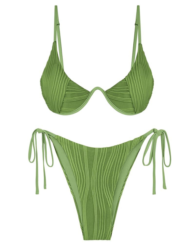 ZAFUL Women's Bikini Sets Ribbed Two Piece Swimsuits Underwire Adjustable Back Clasp Bathing Suit... | Amazon (US)