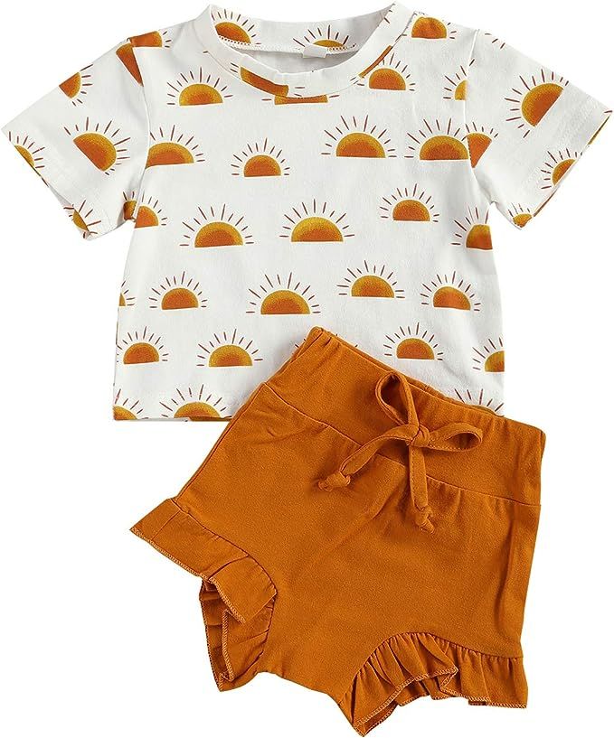 Infant Baby Girl Summer Shorts Outfits Short Sleeve Letter Shirt Top Floral Shorts Headband 3Pcs ... | Amazon (US)