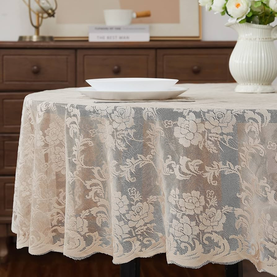 Warm Home Designs Thanksgiving Tablecloth. 70 Inch Linen Round Tablecloth. Elegant Lace Tableclot... | Amazon (US)
