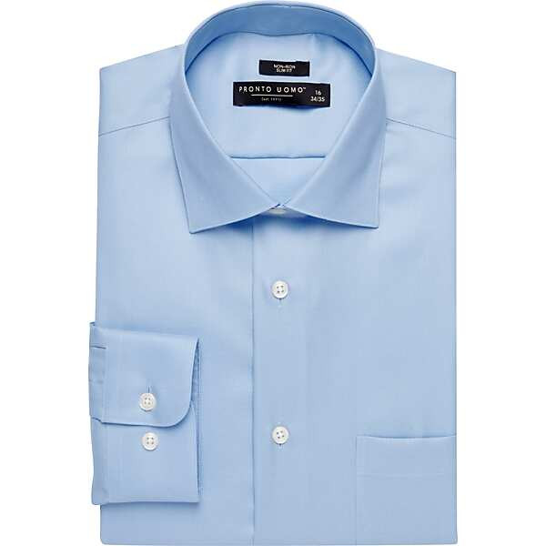 Pronto Uomo Men's Modern Fit Blue Queens Oxford Dress Shirt Blue - Size: 18 34/35 - Only Available a | The Men's Wearhouse