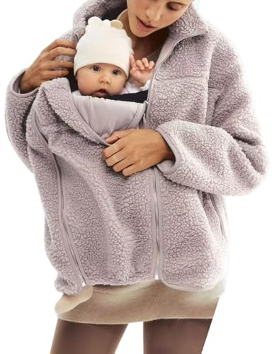 YEMORCH Women's Fleece Zip Up 2 in 1 Baby Wearing Jacket Maternity Winter Coat Thicken Kangaroo S... | Amazon (US)