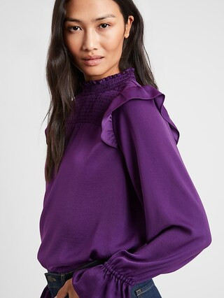 Petite Smocked-Neck Blouse | Banana Republic Factory