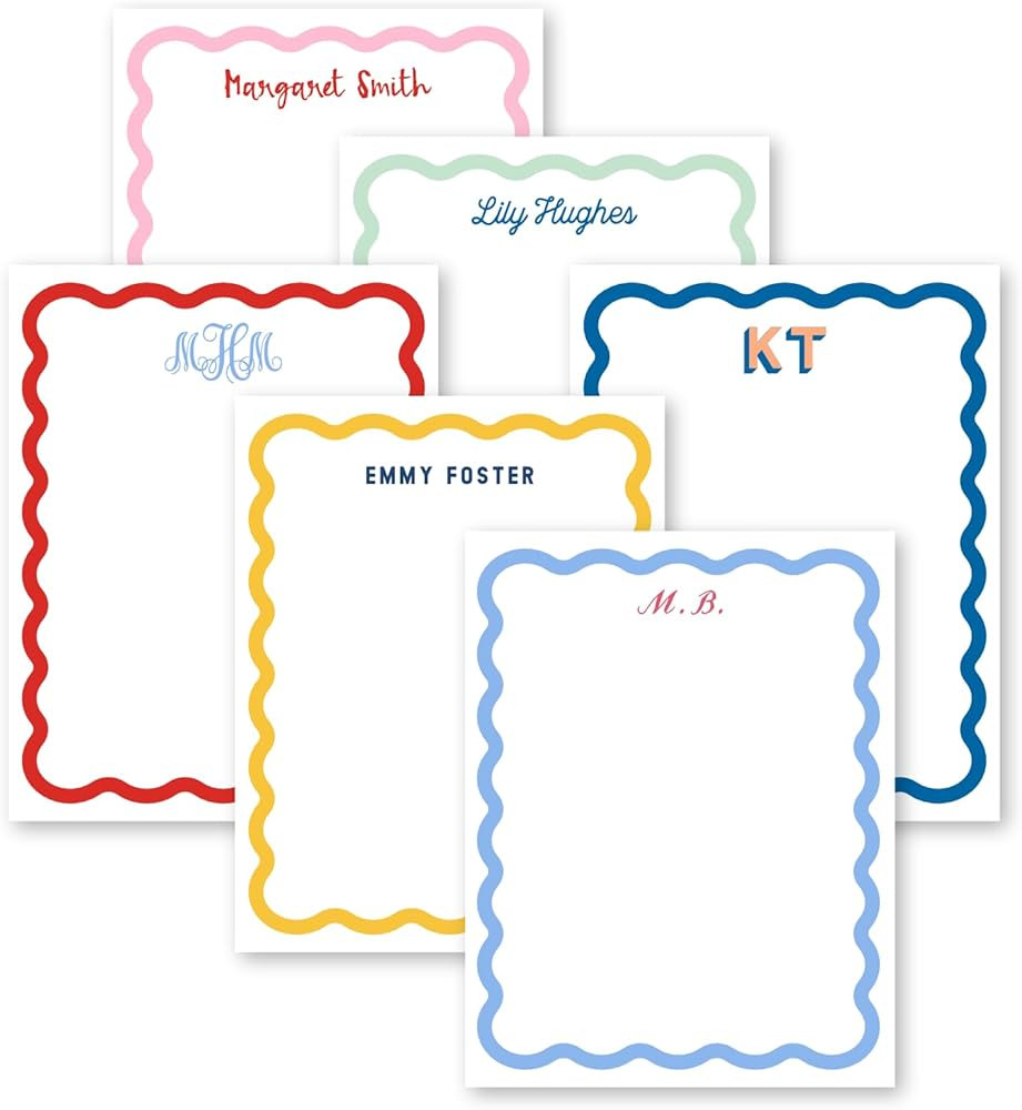 Preppy Jones Personalized Monogram Thick Scallop Wave Border Notepad, 7 sizes, colorful stationer... | Amazon (US)