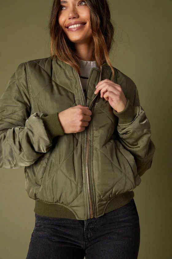 Style Expedition Olive Green Quilted Bomber Jacket | Lulus