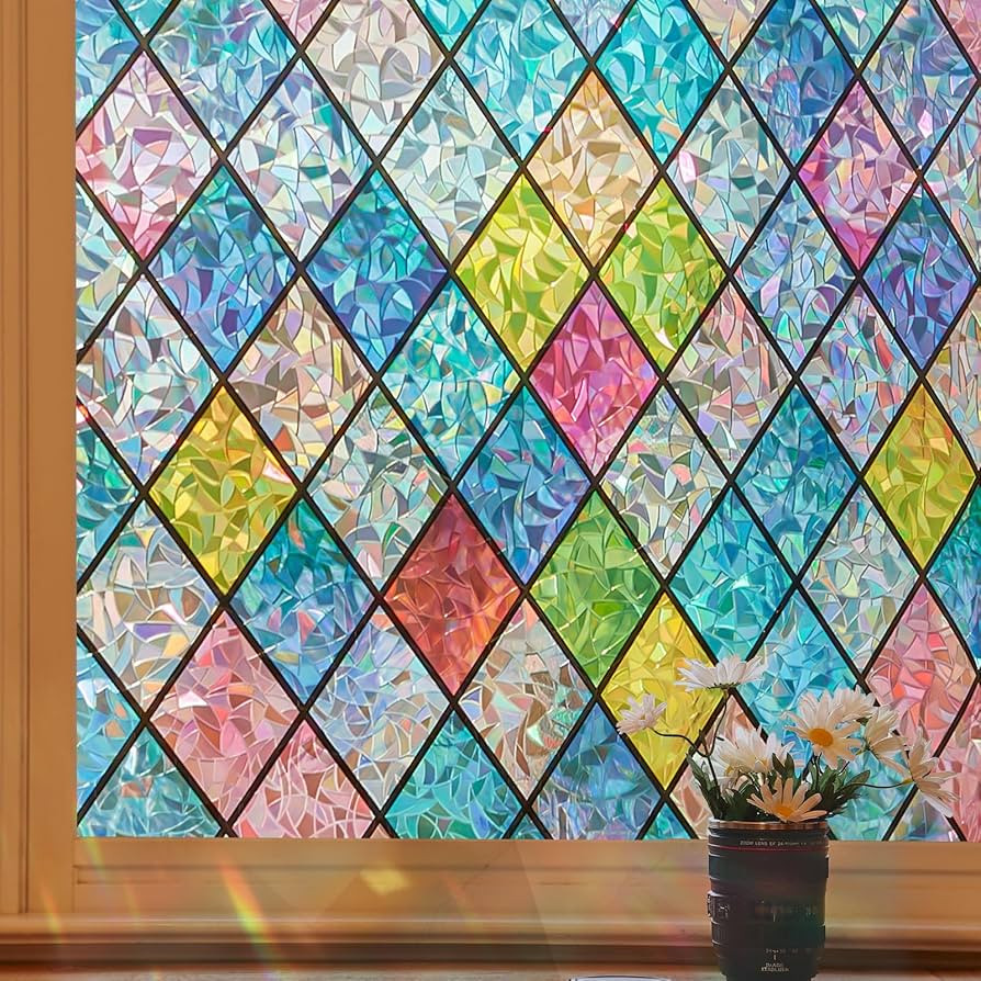 Coavas Window Privacy Film Stained Glass Window Clings 3D Rainbow Film for Glass Door Decorative ... | Amazon (US)