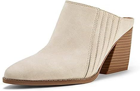 Womens Backless Chunky Mules Shoes Slip On Pointed Toe Stacked Heel Western Boots | Amazon (US)