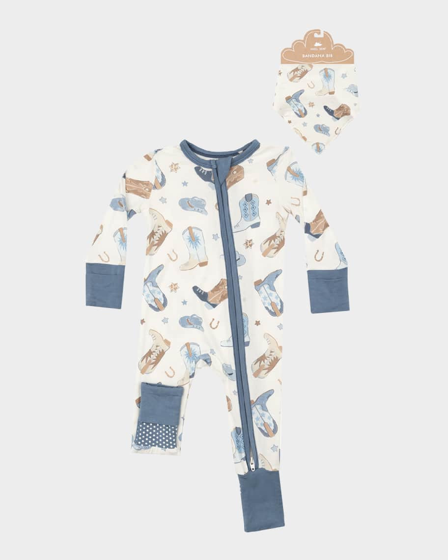Angel Dear Boy's Cowboy Boots Footie W/ Bandana Bib, Size 3M-24M | Neiman Marcus