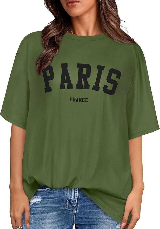 rosemia Oversized Tshirts for Women Summer Short Sleeve Round Neck Graphic Tee Shirt | Amazon (US)