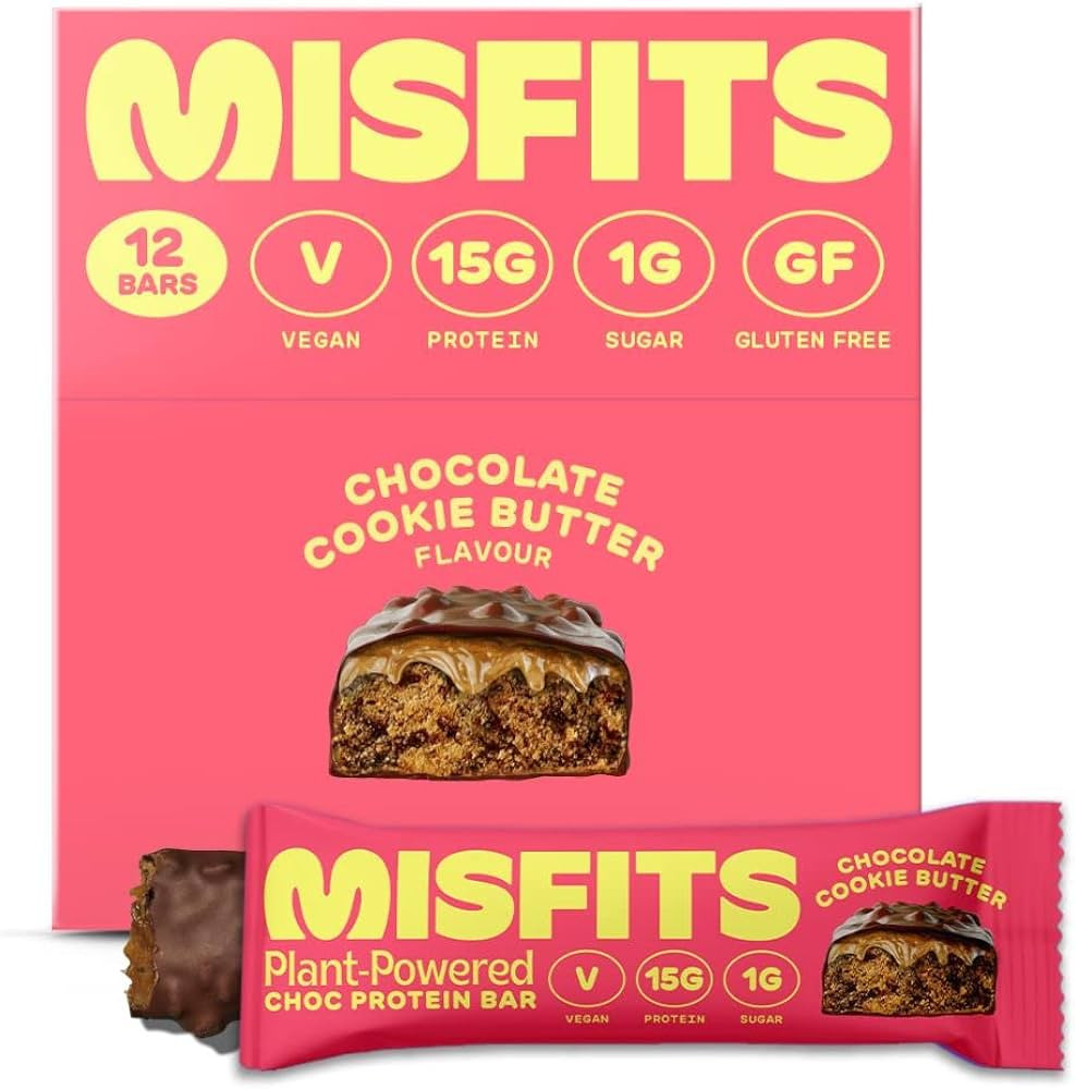 Misfits Vegan Protein Bar, Cookie Butter, Plant Based Chocolate Protein Bars, High Protein Snacks... | Amazon (US)