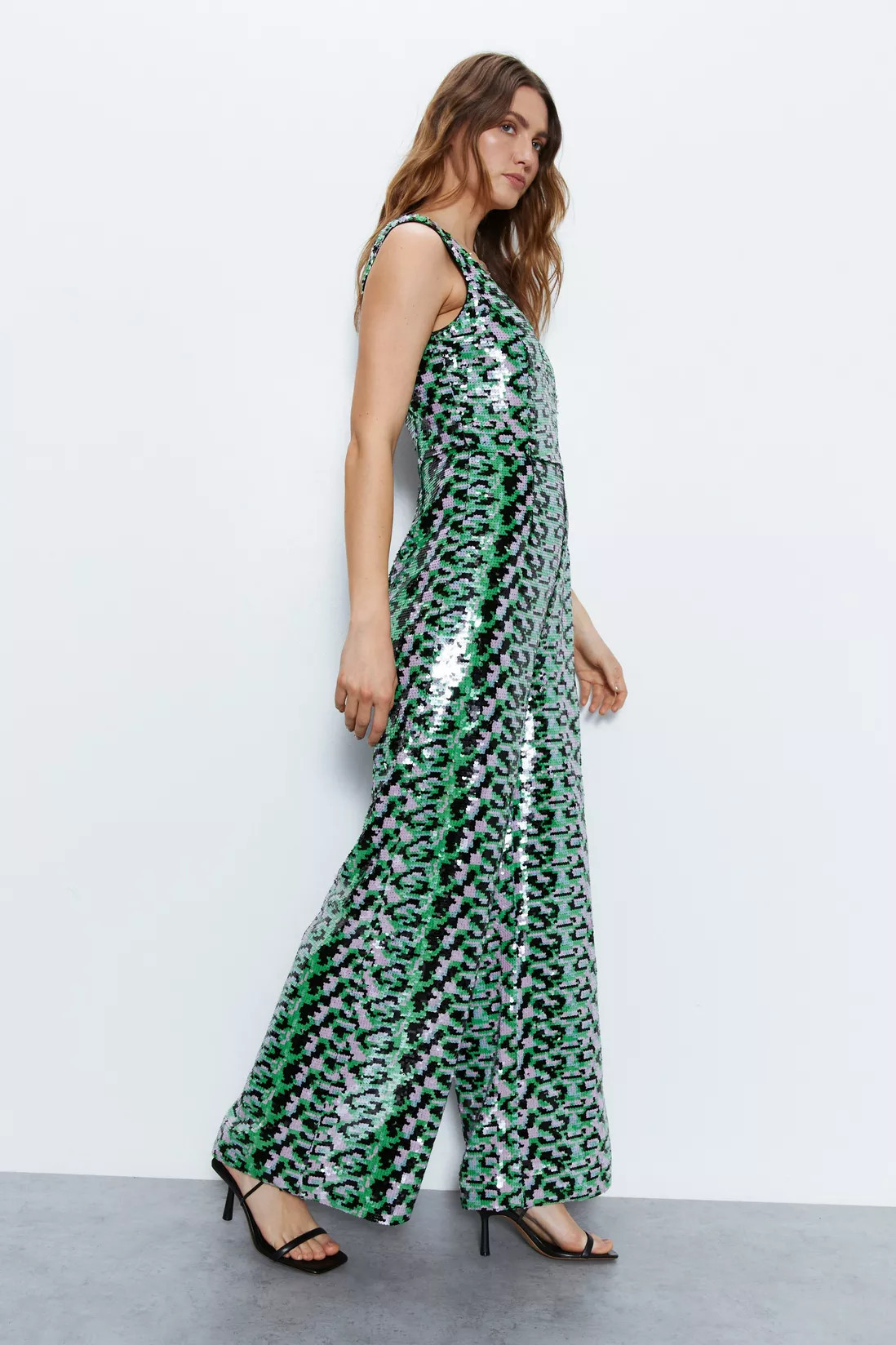 Jumpsuits | Premium Printed Sequin Jumpsuit | Warehouse | Debenhams UK
