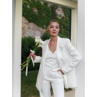 White Satin Pantsuit 3-Piece Women's Bridal Suit - Sorento | Etsy (US)