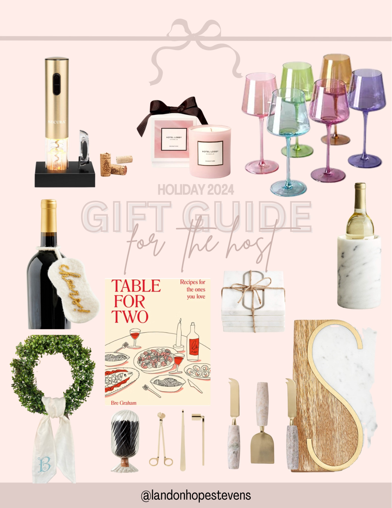 This gift guide for the host has everything you need to impress at the next holiday gathering! From a chic electric wine opener to colorful wine glasses and a luxurious candle set, these picks are perfect for elevating any entertaining space. Add a personal touch with a monogram marble cheeseboard and a wine bottle holder, or gift a beautiful recipe book for those who love cooking for guests. These thoughtful and stylish items are the ultimate holiday gifts for any host! 🍷✨

#GiftGuideForHosts #HolidayGiftIdeas #LTKHoliday #HostessGifts #HomeEntertaining #LTKGiftGuide #HolidayGifts2024 #GiftsForTheHome 

#LTKSeasonal #LTKGiftGuide #LTKHoliday