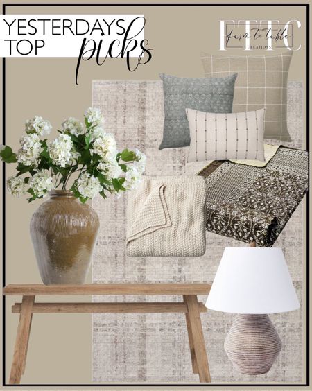 Yesterday’s Top Picks. Follow @farmtotablecreations on Instagram for more inspiration.

Angela Rose x Loloi Ember Area Rug. Milani Solid Wood Bench. Dark Brown Bedding Kantha Quilt. Assembled Resin Table Lamp Tan. Chunky Knit Bed Blanket - Casaluna.  NAPLES PILLOW COVER COMBO. Colin & Finn. 25" Faux Snowball Flower in Cream/Green, Real Touch Flowers, Faux Botanicals. VINTAGE MIJIU JAR
Home Finds. Cozy Rug. Bedroom Finds. Living Room Decor. 

#LTKxTarget #LTKhome #LTKfindsunder50