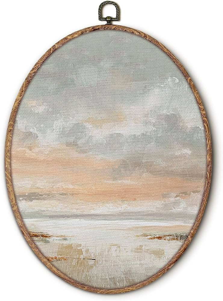 Hxlac Coastal Beach Oval Wall Art Framed, Neutral Abstract Ocean Landscape Oval Wall Decor, Nauti... | Amazon (US)