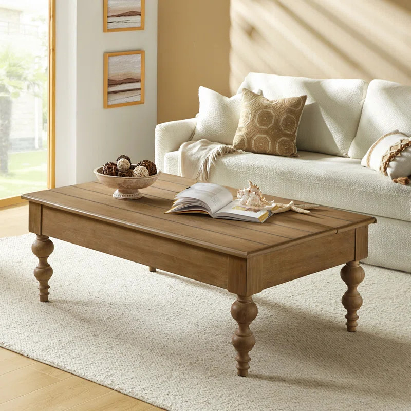 Aristidh 52"W Solid Wood Base Rectangular Lift Top Coffee Table with Storage Shelf | Wayfair North America