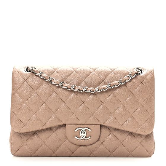 Caviar Quilted Jumbo Double Flap Beige | FASHIONPHILE (US)