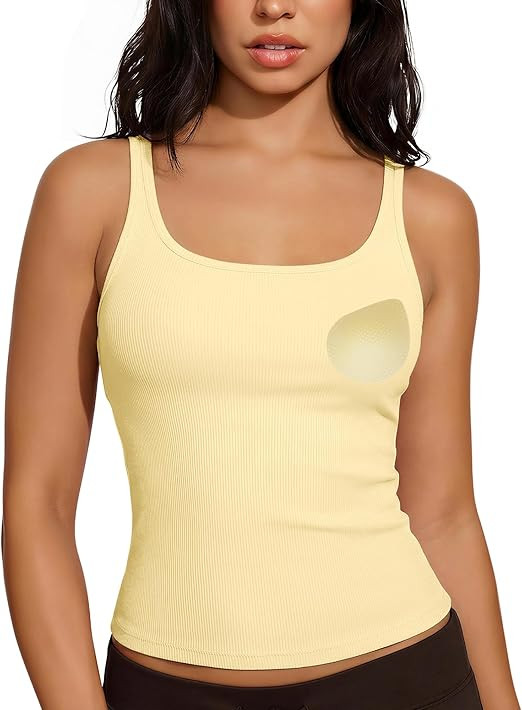 SUUKSESS Women Padded Cotton Ribbed Tank Tops Casual Summer Going Out Sleeveless Scoop Neck Basic... | Amazon (US)