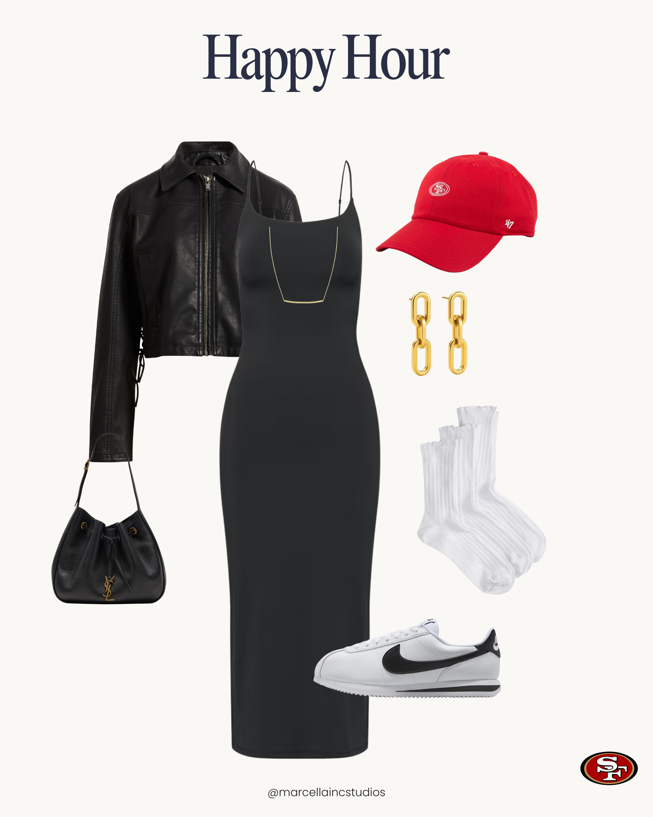 SF 49ers happy hour outfit. ❤️💛🏈 #nfl #nfloutfit  #49ers
#GameDayOutfit 

 

#LTKootd #LTKOver40 #LTKWorkwear
