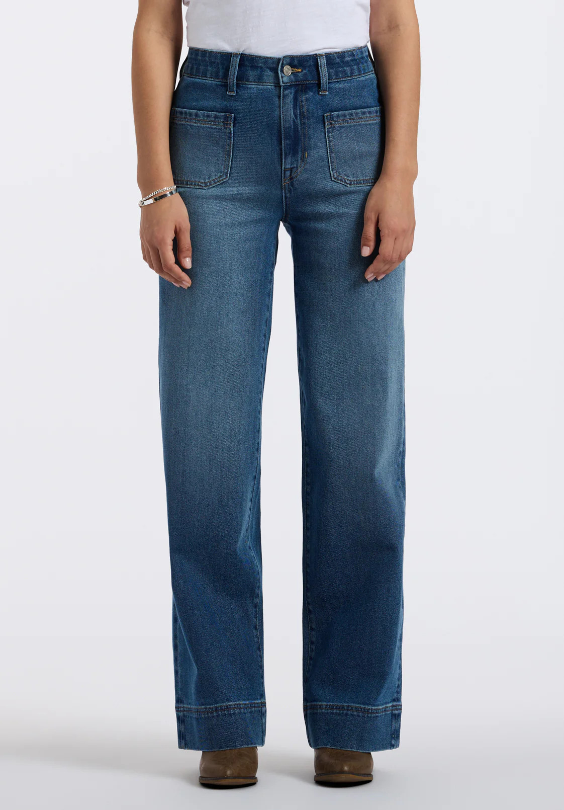 High Rise Wide Leg Addie Women's Jeans, Authentic Worn Indigo - BL16064 | Buffalo David Bitton