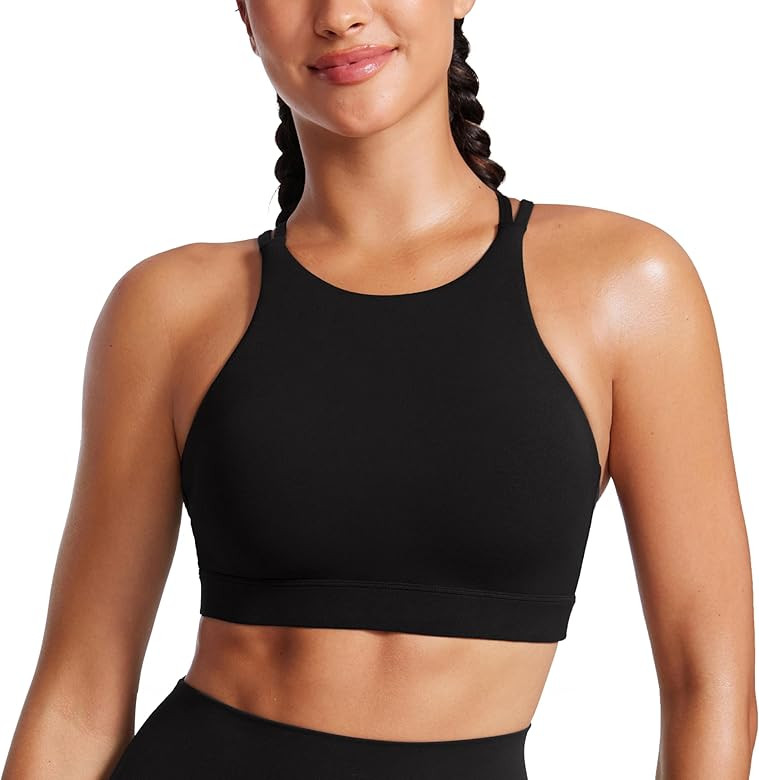 CRZ YOGA Womens Butterluxe High Neck Longline Sports Bras - Criss Cross Wireless Yoga Bra Padded ... | Amazon (US)