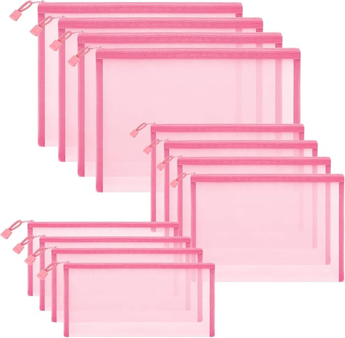 12 Pieces Zipper Nylon Mesh Pouch, Mesh Cosmetic Bags Makeup Bags Pencil Case, Multipurpose Trave... | Amazon (US)