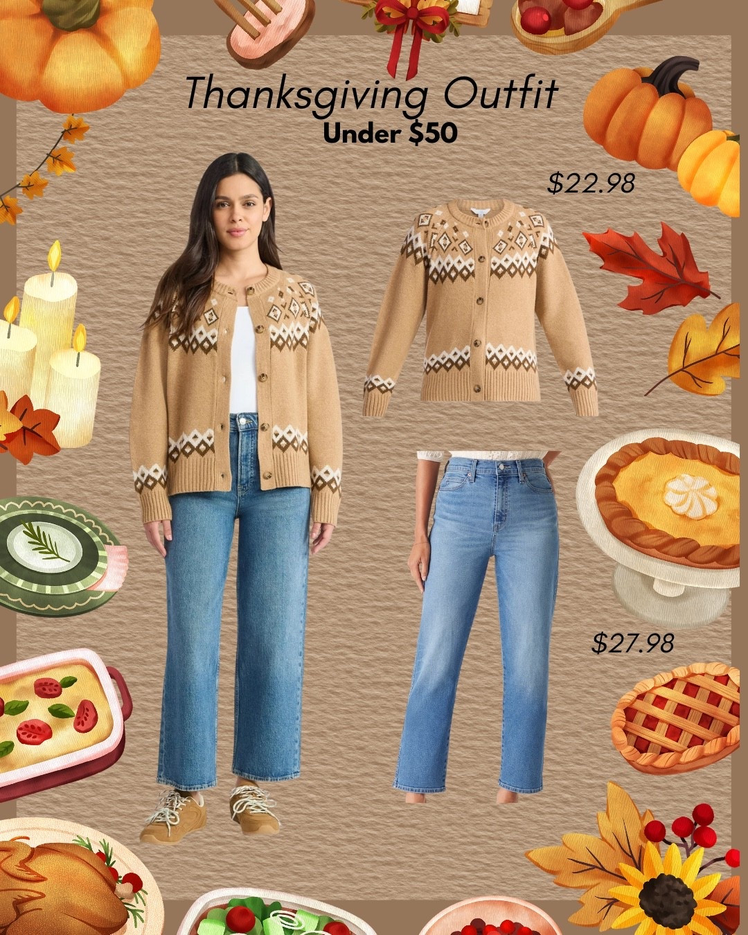 Thanksgiving outfit idea under $50 🦃✨
If you want something comfy-but-cute for family photos, eating 3 plates of mac & cheese, and still looking put together 👇
🥧 Walmart cardigan: $22.98
🧂 Straight leg jeans: $27.98
Add booties + a gold earring moment and you’re done.
I’ll link everything in my LTK — save this for Turkey Day!

#thanksgivingoutfit #falloutfitideas #walmartfashion #under50style  
#ltkstyle #cozycardigan #thanksgivinglook #affordableoutfit

#LTKHoliday #LTKSeasonal #LTKStyleTip