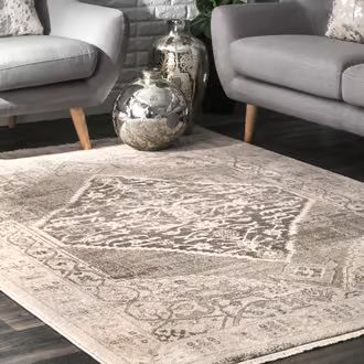 Rugs USA Beige Hectoria Gothica Medallion Fringe rug - Traditional Rectangle 8' x 10' | Rugs USA