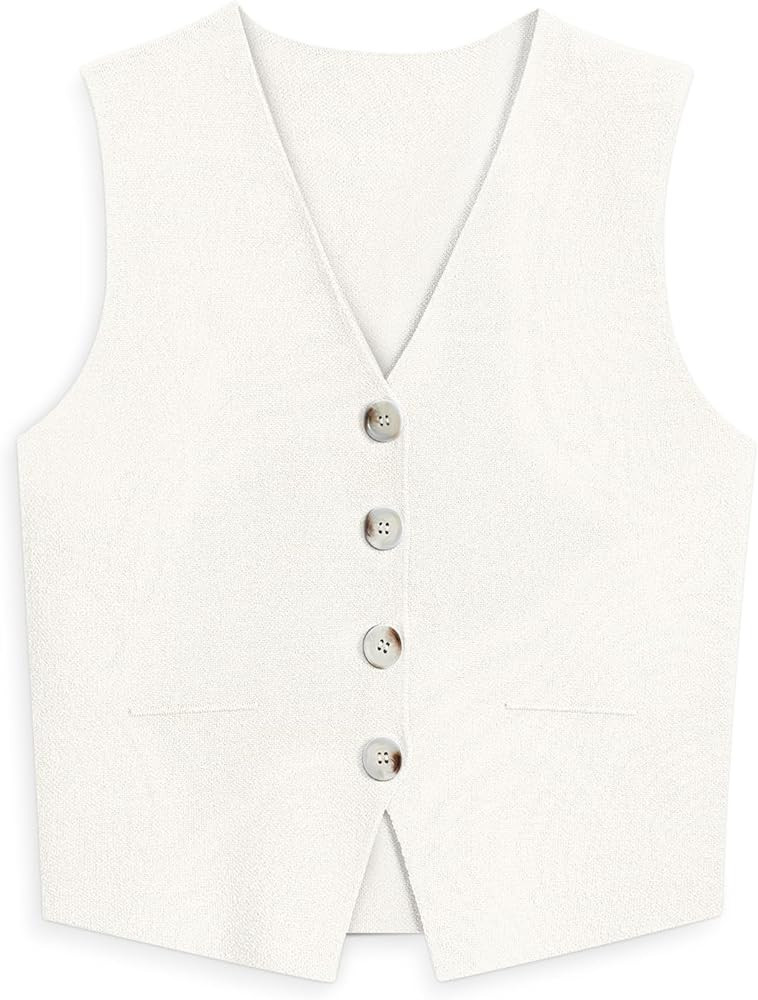 LILLUSORY Business Casual Tops for Women 2024 Dressy Sleeveless Sweater Vests V Neck Button Down ... | Amazon (US)