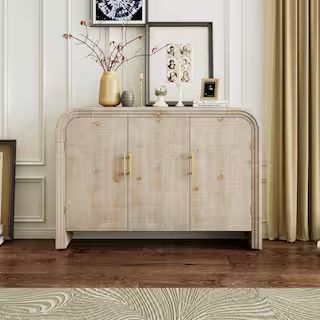 Harper & Bright Designs Natural Wood Wash Minimalist Wood 47.2 in. Sideboard with Gold Handles an... | The Home Depot
