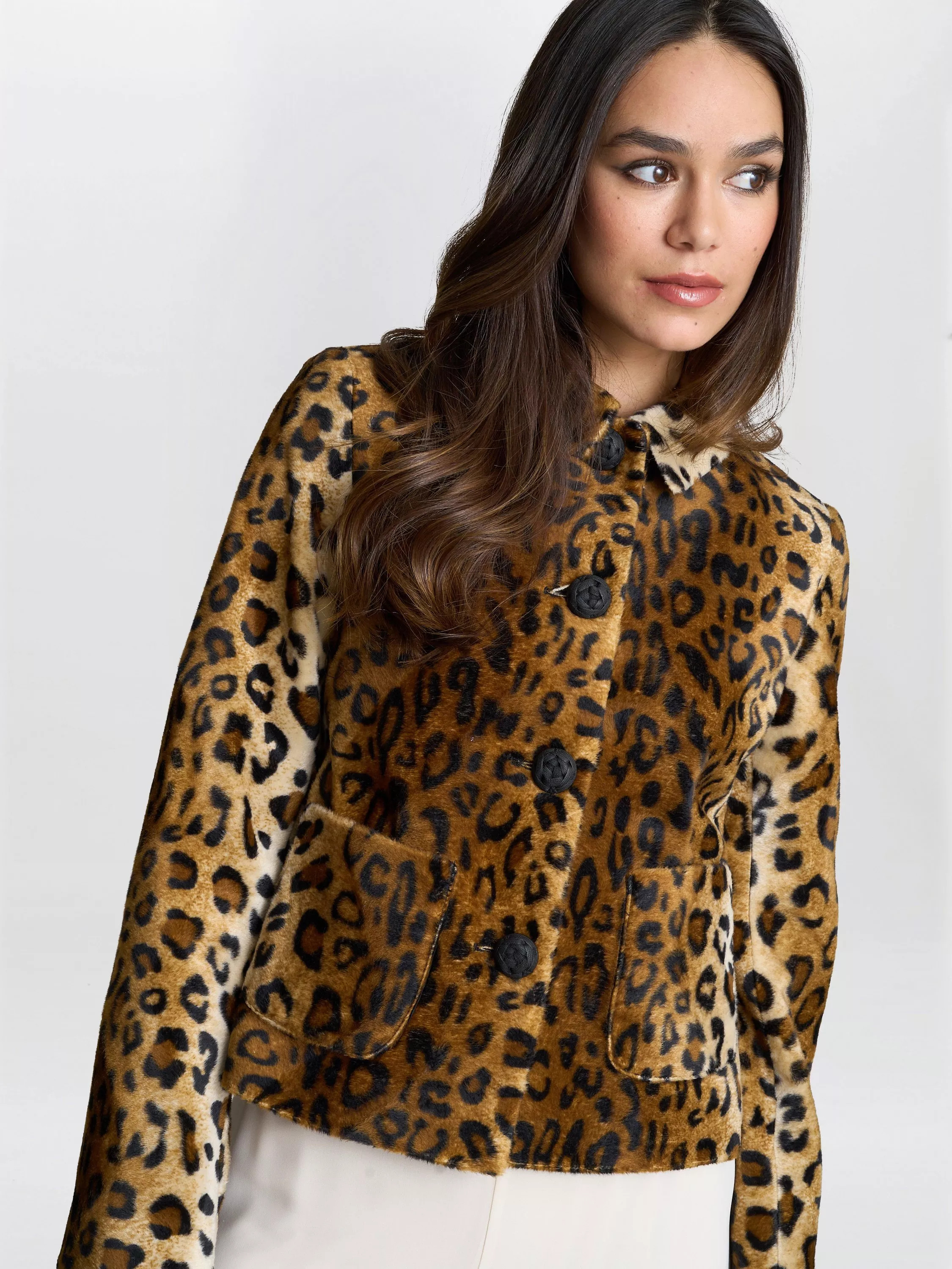Gina Bacconi Madelyn Leopard Faux Fur Jacket, Brown | John Lewis (UK)