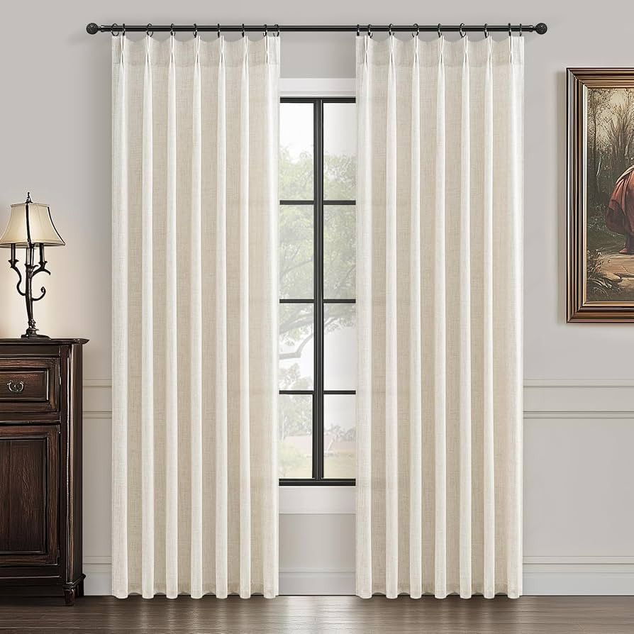 Pinch Pleat Thick Linen Viral Curtains 84 Inch Length 2 Panels Set for Living Room,Cream Beige Ne... | Amazon (US)