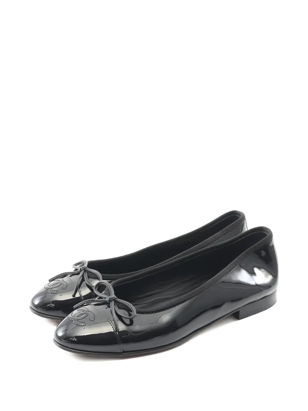 CHANEL Pre-Owned 1986-1988 patent-leather ballerina shoes - Black | Farfetch Global