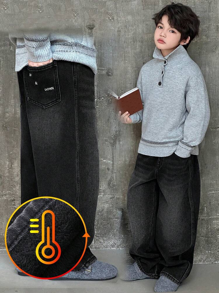 DAZY Tween Boy Denim Jeans Thermal Lined, Winter | SHEIN