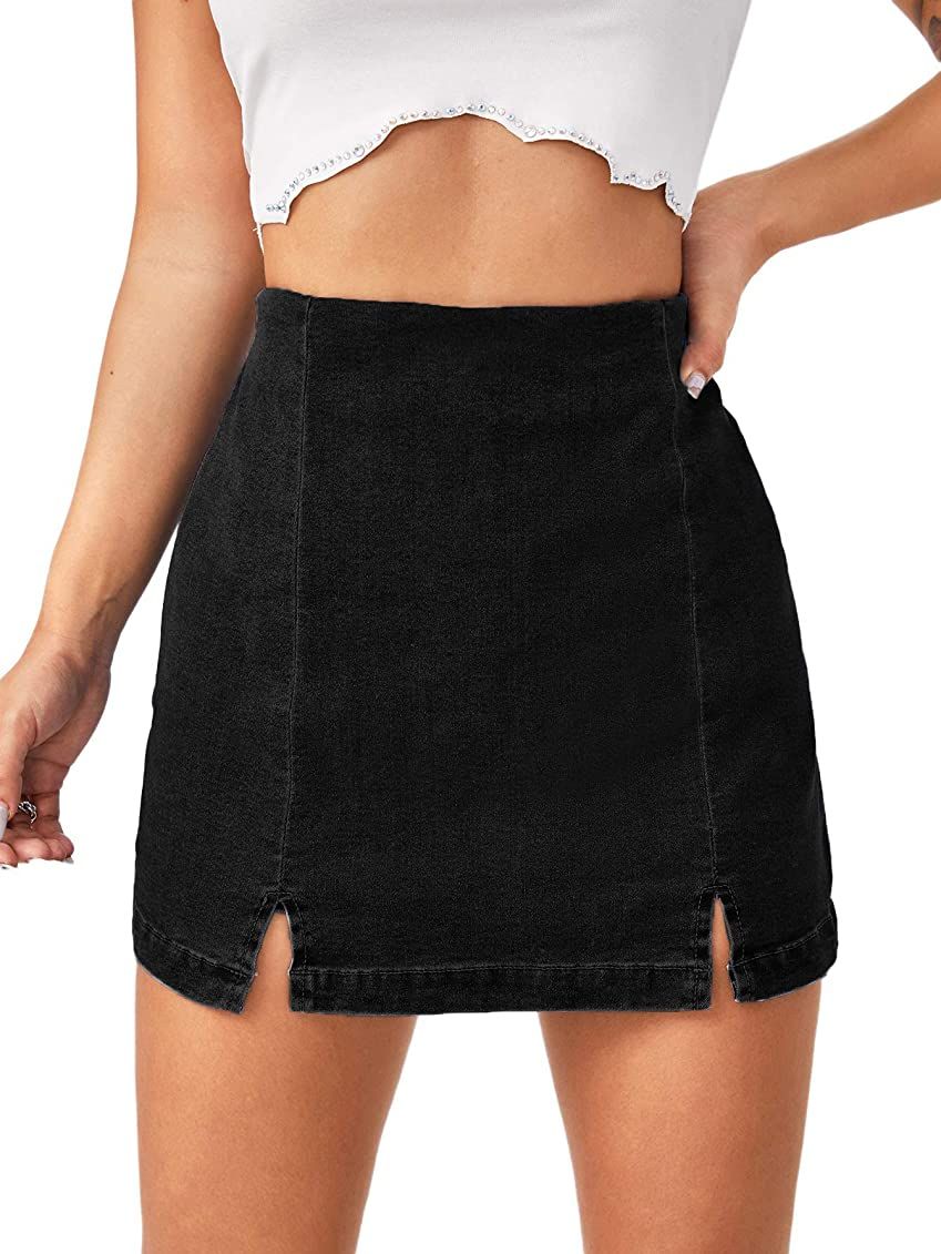 Floerns Women's Casual Split Hem High Waist Denim Skirt Shorts | Amazon (US)