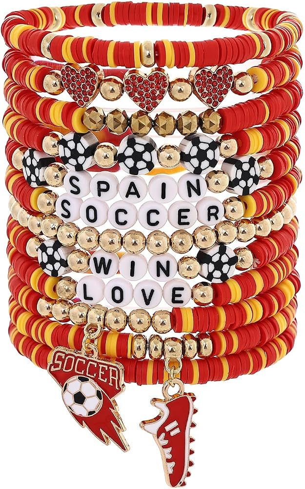 12Pcs Soccer Clay Bracelets Set, 2026 Soccer Tournament Bracelets Adjustable Soft Polymer Clay Be... | Amazon (US)
