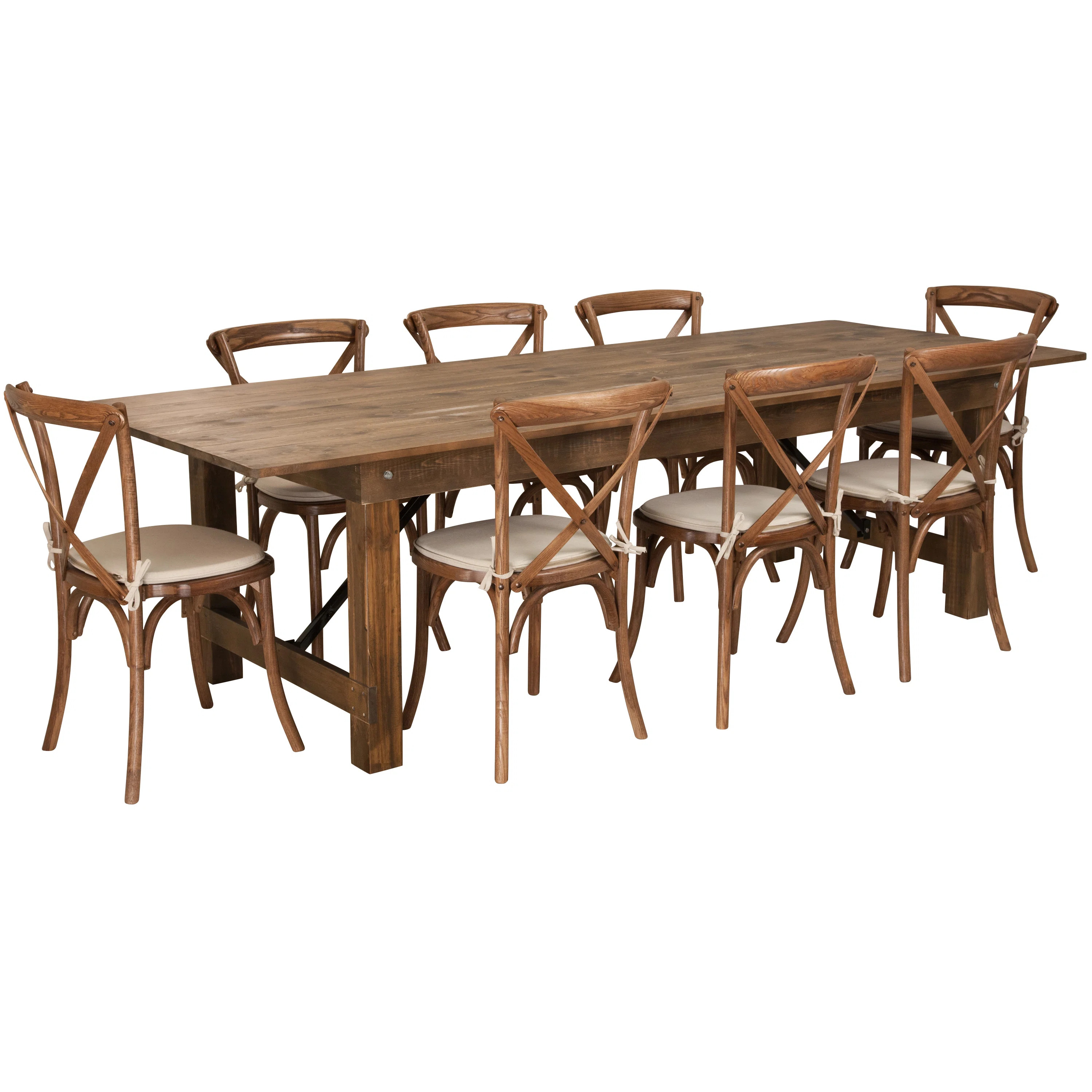 Aylar Rustic Folding Farm Table Set with Cross Back Chairs and Cushions | Wayfair North America