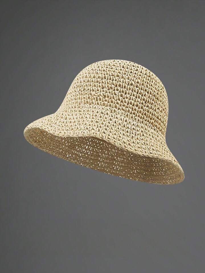 Sombrero de paja tejido clásico para mujer, versátil sombrero de sol para playa, primavera/vera... | SHEIN