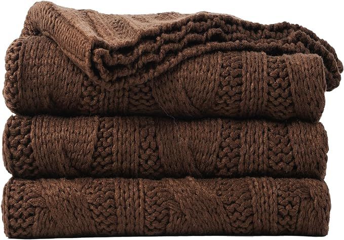 Battilo Brown Cable Knit Throw Blankets for Couch, Super Soft Warm Cozy Decorative Knitted Throw ... | Amazon (US)