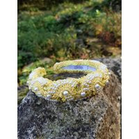 Designer Padded Headband in Yellow Beaded With Pearls | Etsy (US)