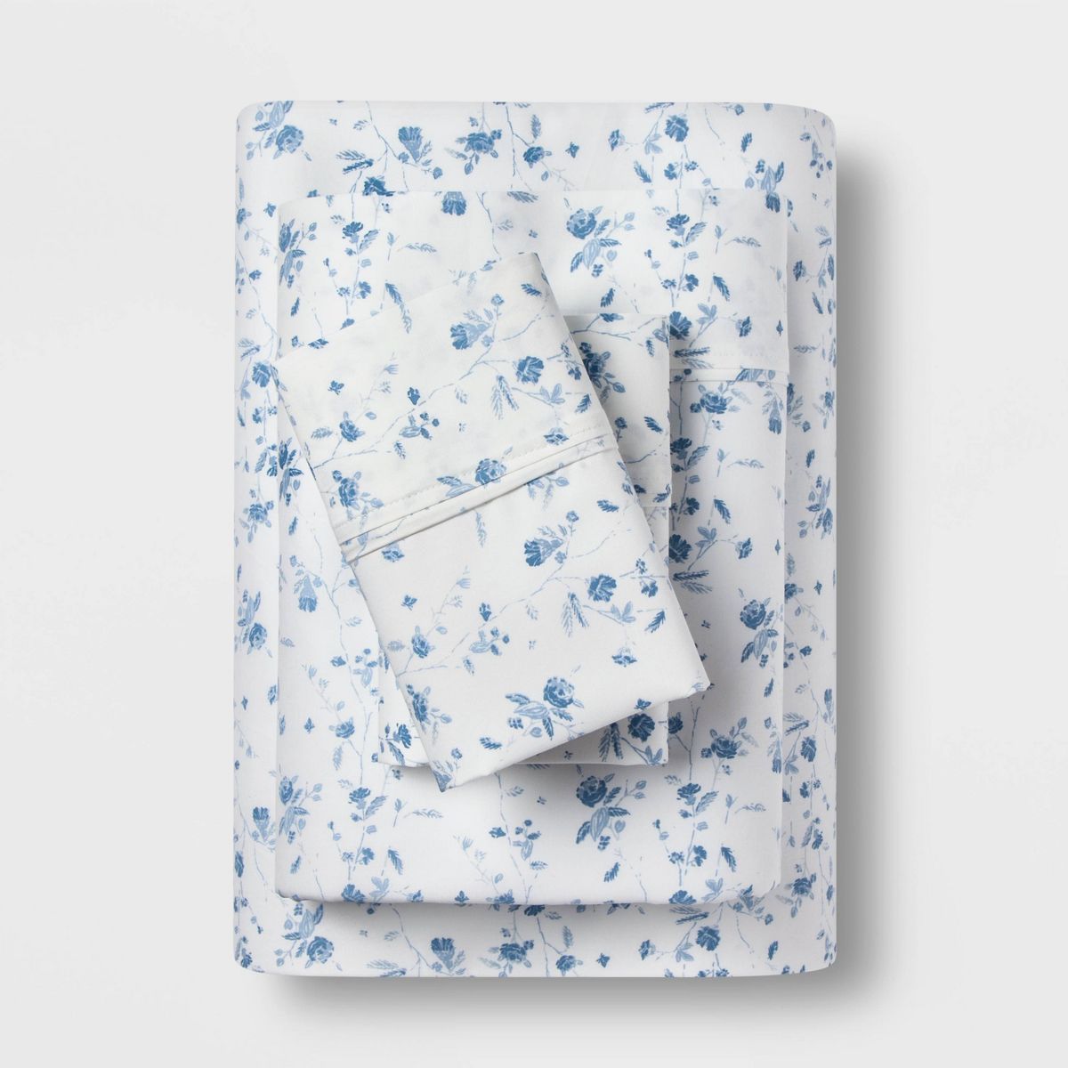 Queen 400 Thread Count Floral Print Cotton Performance Sheet Set White/Blue Floral - Threshold™ | Target