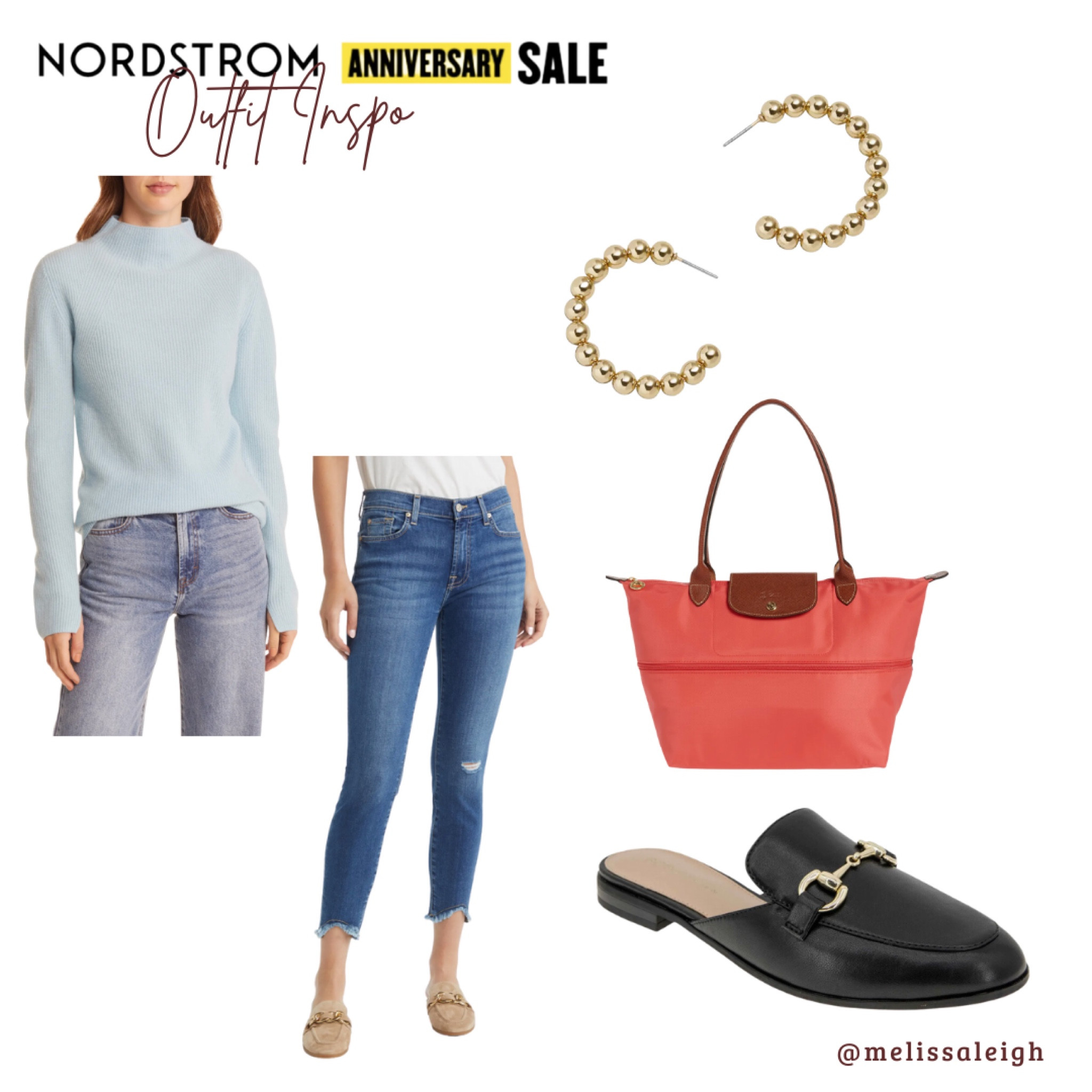 Nordstrom anniversary sale, Nordstrom, Nordstrom sale, n sale 2023, sale finds, fall fashion, fall style, staple items, casual outfit, mockneck light blue sweater, Levi jeans, black leather mules, longchamp tote bag, gold hoops 

#LTKFind #LTKxNSale #LTKSeasonal