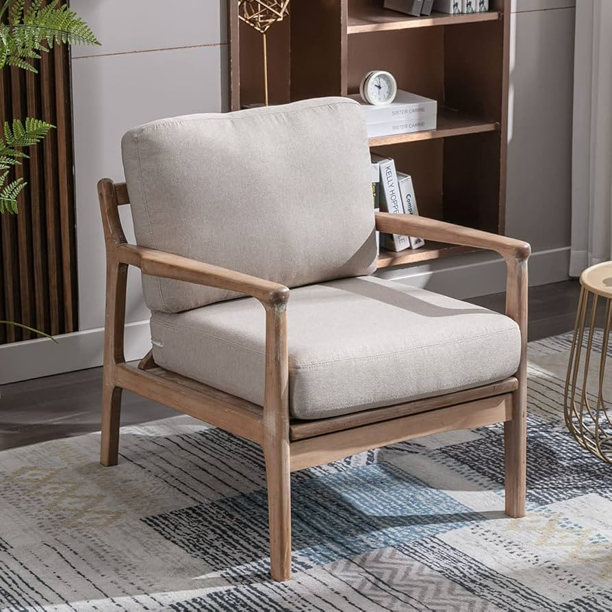 Bonzy Home Mid Century Modern Accent Chair, Comfy Fabric Armchair with Solid Wood Frame & Removab... | Amazon (US)