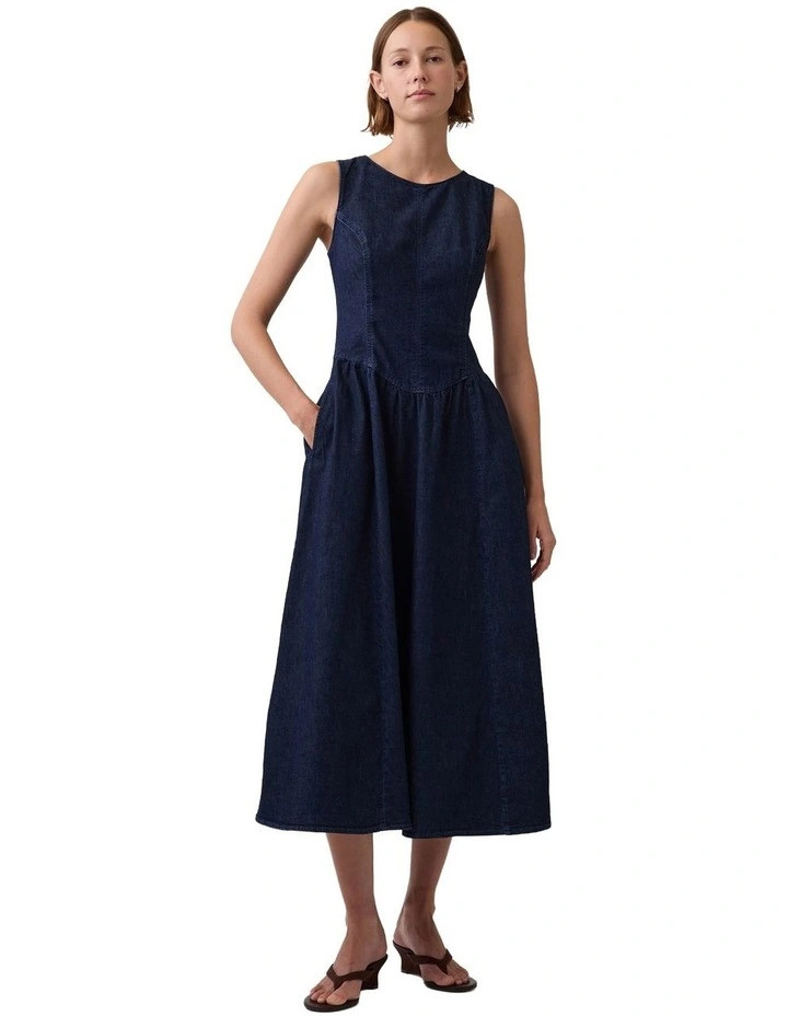 GapSleeveless Dropwaist Denim Dress in Dark Wash | Myer