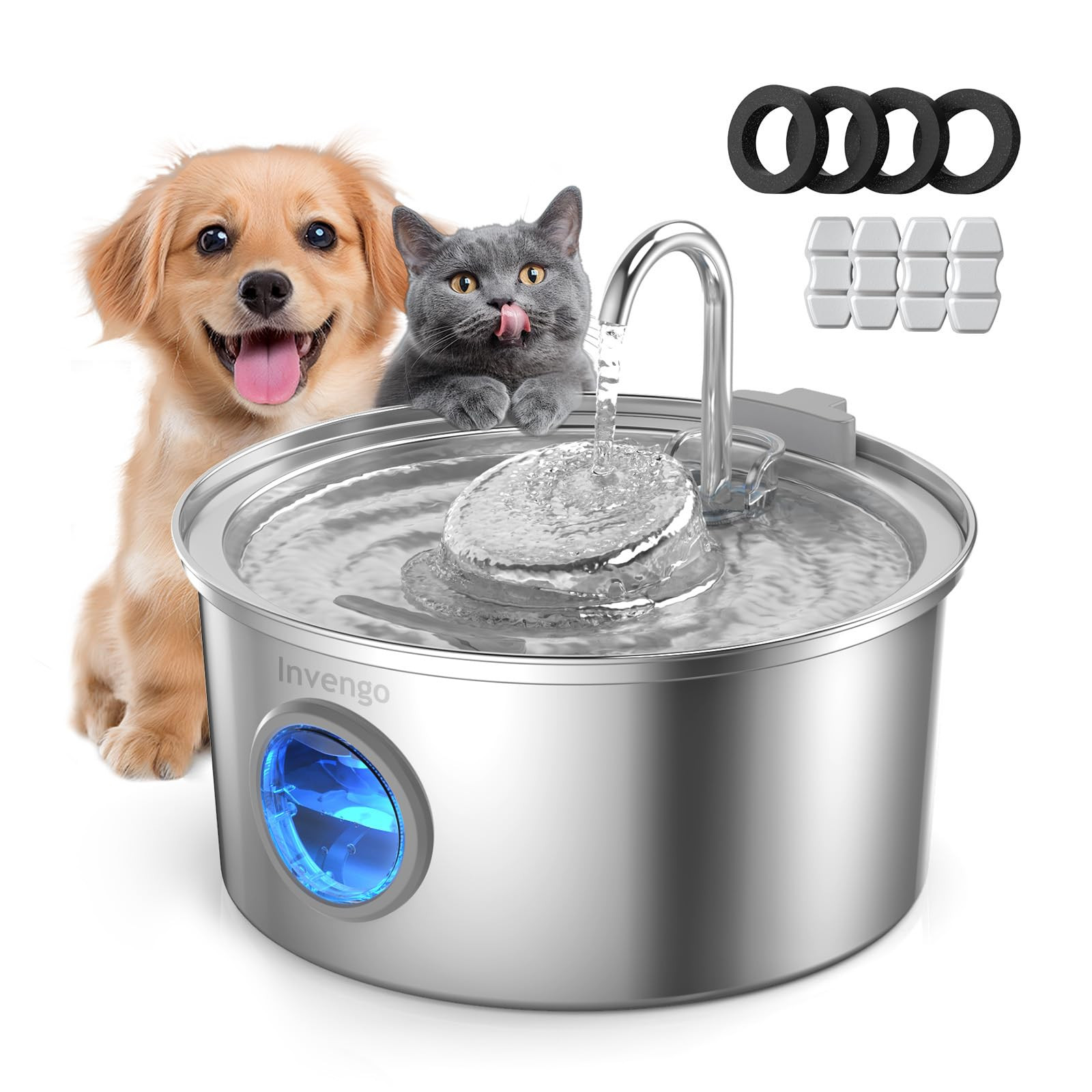 Cat Water Fountain Stainless Steel, 3.2L/108oz Pet Drinking Fountain for Cats Dogs, Automatic Cat... | Amazon (US)